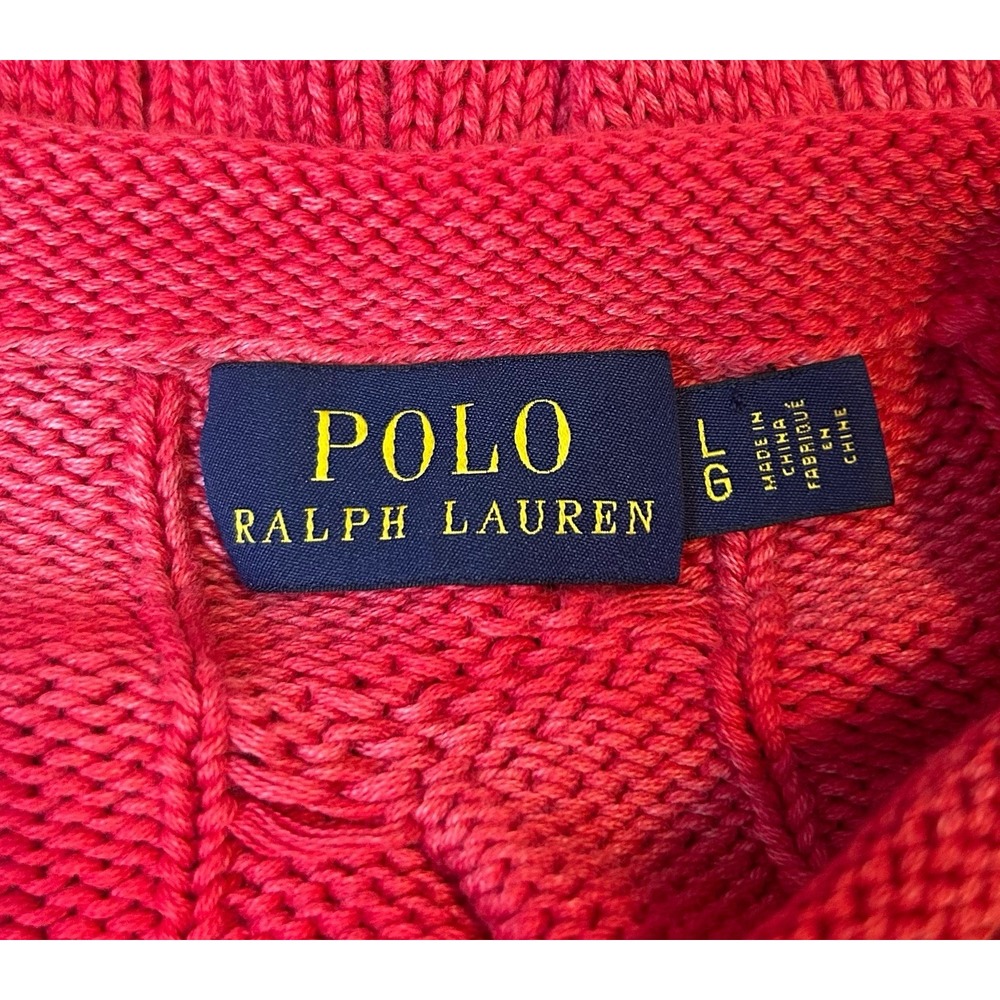 Polo Ralph Lauren Pink Cable Knit Cotton Sweater Womens Large Crew Neck Pony - Picture 4 of 8